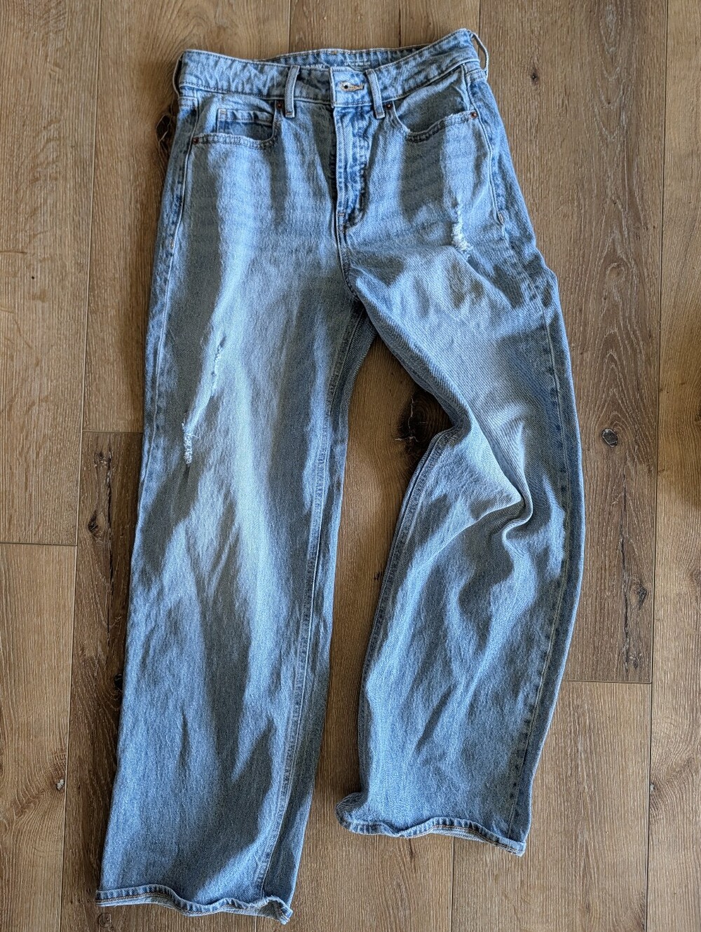 Distressed High Rise Wide Leg Jeans Sz 2 Comfy Stretch